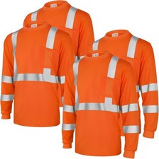 4 pcs Long Sleeve Safety Shirt High-Vis Reflective for Work, Construction Orange