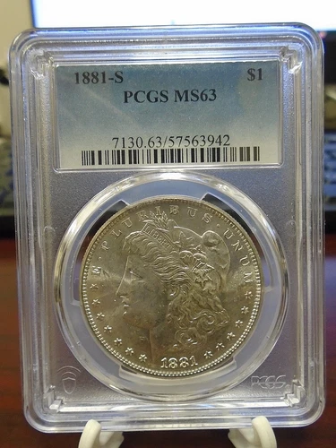 1881 S United States Morgan Silver Dollar PCGS MS 63 cert*942
