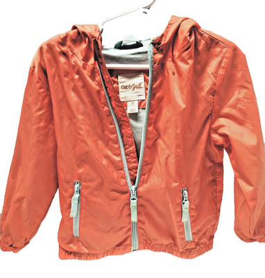 Cat & Jack Toddler Girls 3T Coral Hooded Rain Jacket Fleece Lined Zip Coat