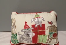 JINGLES & JOY Christmas Dogs Bird Present Pillow