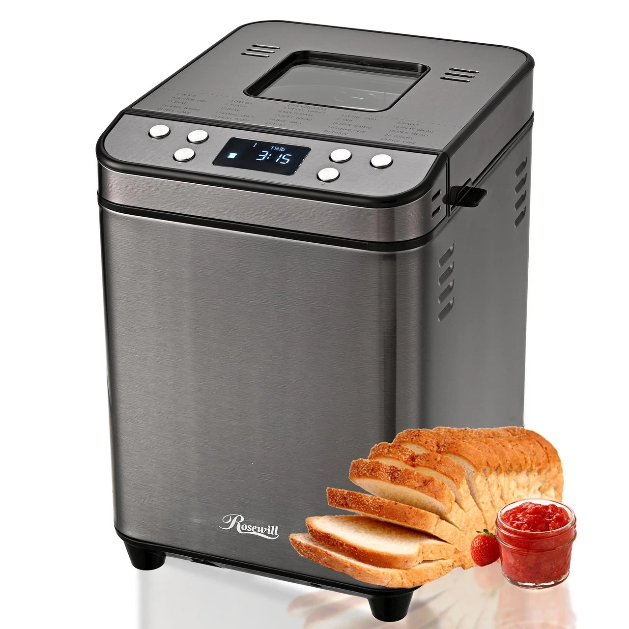 Rosewill 25-in-1 Automatic Bread Maker Machine with 3 Loaf Size up to 2 Lb, 700W