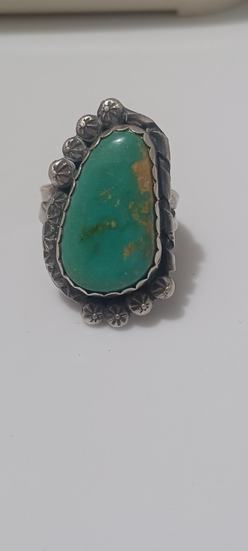 Navejo 925 Silver Bezel-Set Turquoise Ring Size 9.5 Unisex Adults
