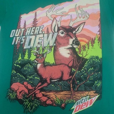  Mtn Dew ''Out Here It's Dew'' Sz. Med.   Deer Hunting Mountain Dew T-Shirt