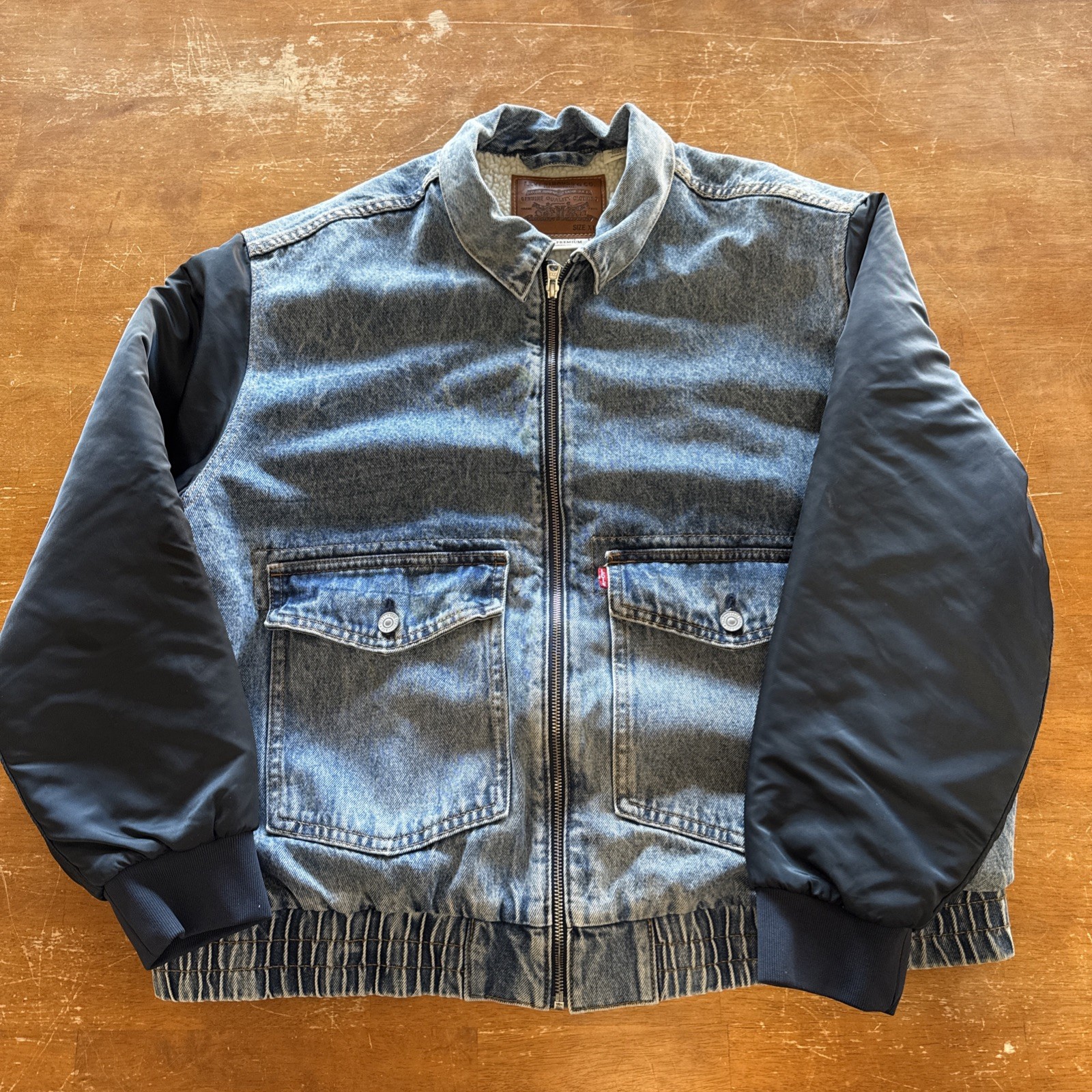 Levis Big E Denim Bomber Jean Jacket Sherpa Zip Up Trucker Mens XL K51
