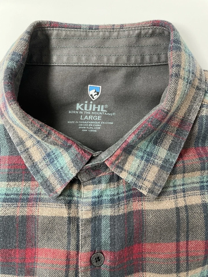 Men’s KUHL Checked Shirt Outdoors Grey Blue Red Size L Long Sleeved Button Up - Image 3 of 4