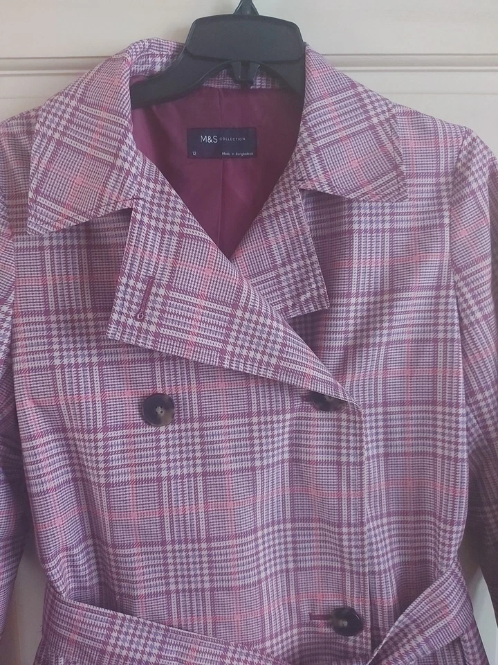Marks & Spencer Collection Houndstooth Mac Trench Coat Jacket Size UK 12 - Image 2 of 4