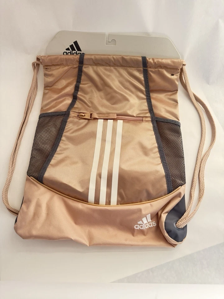 Adidas Mochila con Cordón Bolso de Gimnasio Rosa Dorado Rosa Malla Bolsillos Ligero Nuevo con Etiquetas Foto 3 de 4