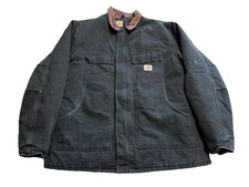 Carhartt Black Canvas Corduroy Collar Farm Chore Quilted Coat Jacket Mens Xl