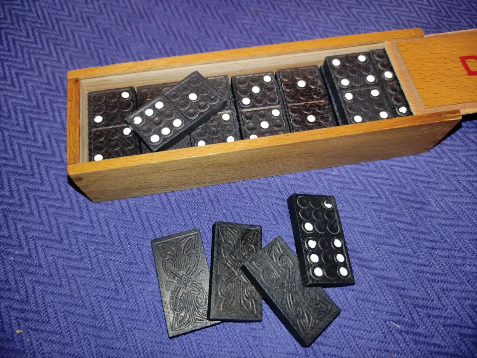 Vintage Wood Dominoes  In Wooden Box - Image 2 of 3
