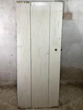26 5/8"X 65 3/8" Very Old Internal Painted Elm 3 Plank Ledge Door Reclamation