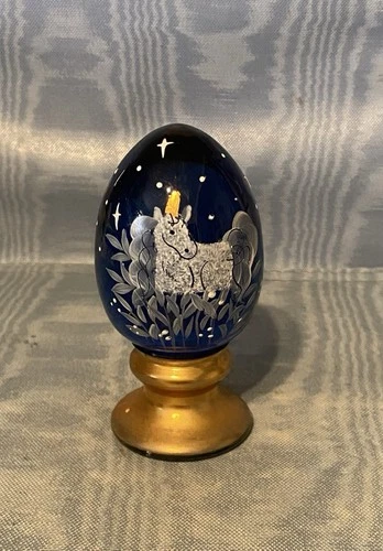 Vintage Rare Fenton Hand Painted Cobalt Blue Unicorn  Egg Figurine      USA