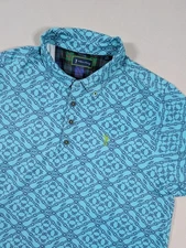 William Murray Golf Shirt Polo Tie One On Print L Turq Blue Polyester
