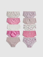 Girls 10 Pack Ballerina Slogan Pink Cream Brief Underwear Knickers 100% Cotton