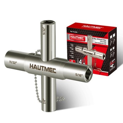 HAUTMEC 4 Way Sillcock Water Key, 1/4'', 9/32'', 5/16'', 11/32''Steel Multi-Function