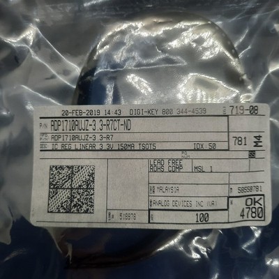 100pcs, , ADP1710AUJZ-3.3-R7, IC LINEAR VOLTAGE REGULATOR 3.3V 150MA TSOT-23-5