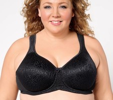 Breezies Wild Rose Seamless Underwire Support Bra Black DD/42 New