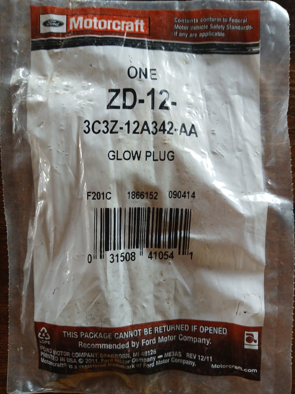 New Diesel Glow Plug Motorcraft ZD-12 3C3Z-12A342-AA