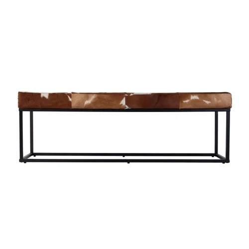 Butler Specialty Company Stinson 54"W Leather-Iron Accent Bench-Brown & White - Picture 3 of 5