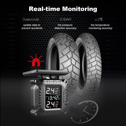 Tire Pressure Monitoring System TPMS For Motorcycles Solar Wireless WKXT - Picture 14 of 14