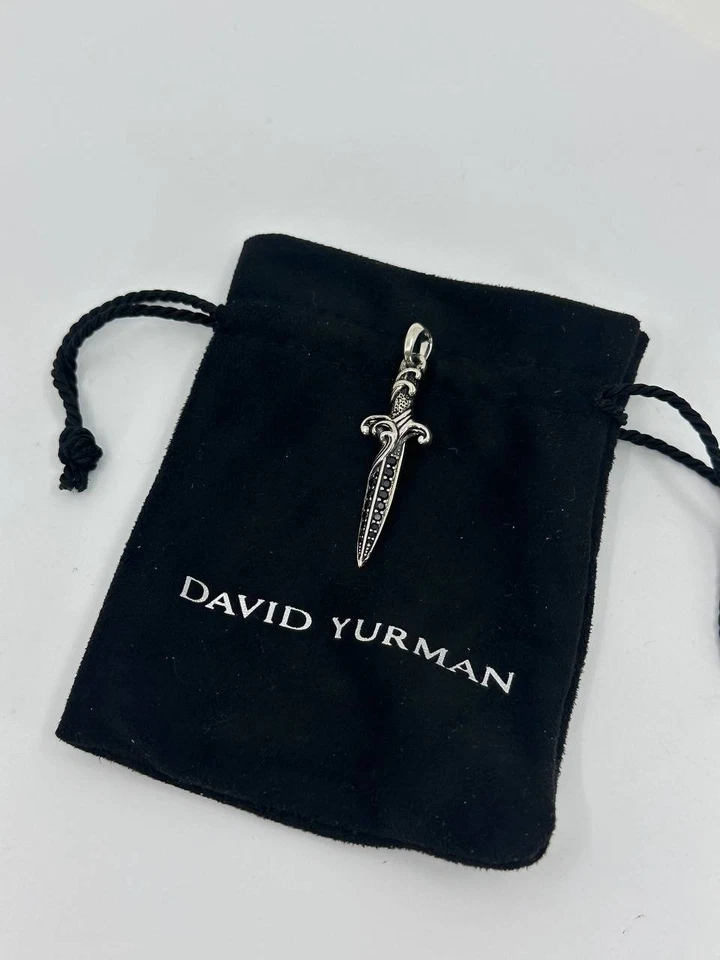 Authentic david yurman dagger amulet sterling silver black diamond men's pendant - Image 2 of 4