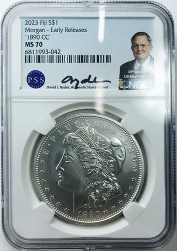2023 FIJI “1890 CC” MORGAN DOLLAR! NGC MS70! COLLECTORS ITEM! WOW! NR #P2029