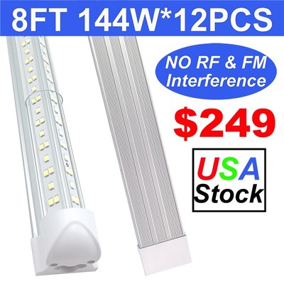12 Pack 8 Ft Led Garage Light Fixture Block RF 144W 18000Lm 6500k Super Bright