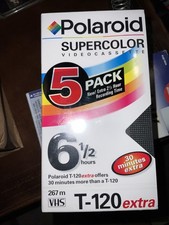 New Sealed Polaroid Supercolor T-120 Extra VHS 5-Pack Blank Video Cassette 6.5Hr