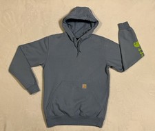 Men  s Carhartt Pullover Hooded Sweatshirt Loose Fit Blue Hoodie Adult Small EUC