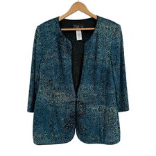 Alex Evenings Metallic Jacket Green Gold Sparkle Size 2X One Button Event Party