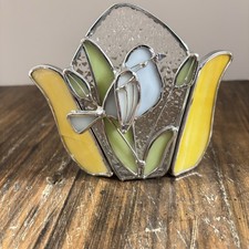 Stain Glass Suncatcher Tea light Bluebird Handcrafted 3D Standalone
