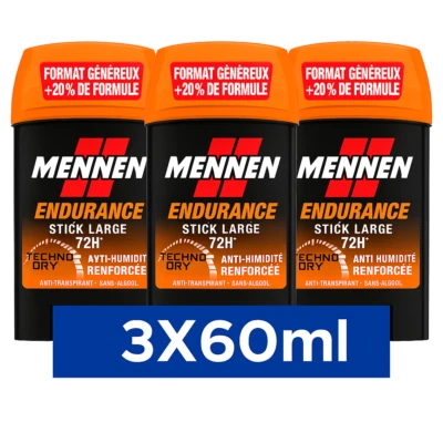 Lot 3 Déodorants Mennen ENDURENCE 72H Stick Large Sans Alcool 3 x 60ml - Photo 1/4