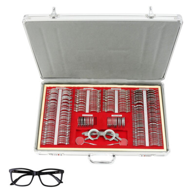 266Pcs Optical Trial Lens Set Optometry Kit Metal Rim Aluminum Box Trial Frame