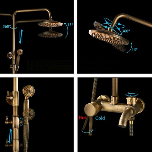 Exposed Shower Mixer Bathroom Twin Head Round Square Bar Set Wall Shower Taps - Picture 74 of 158