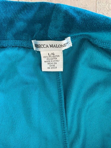 Rebecca Malone Tracksuit Pants Set Velvet Velour Teal Vintage Full Zip Sz Large - Picture 7 of 11