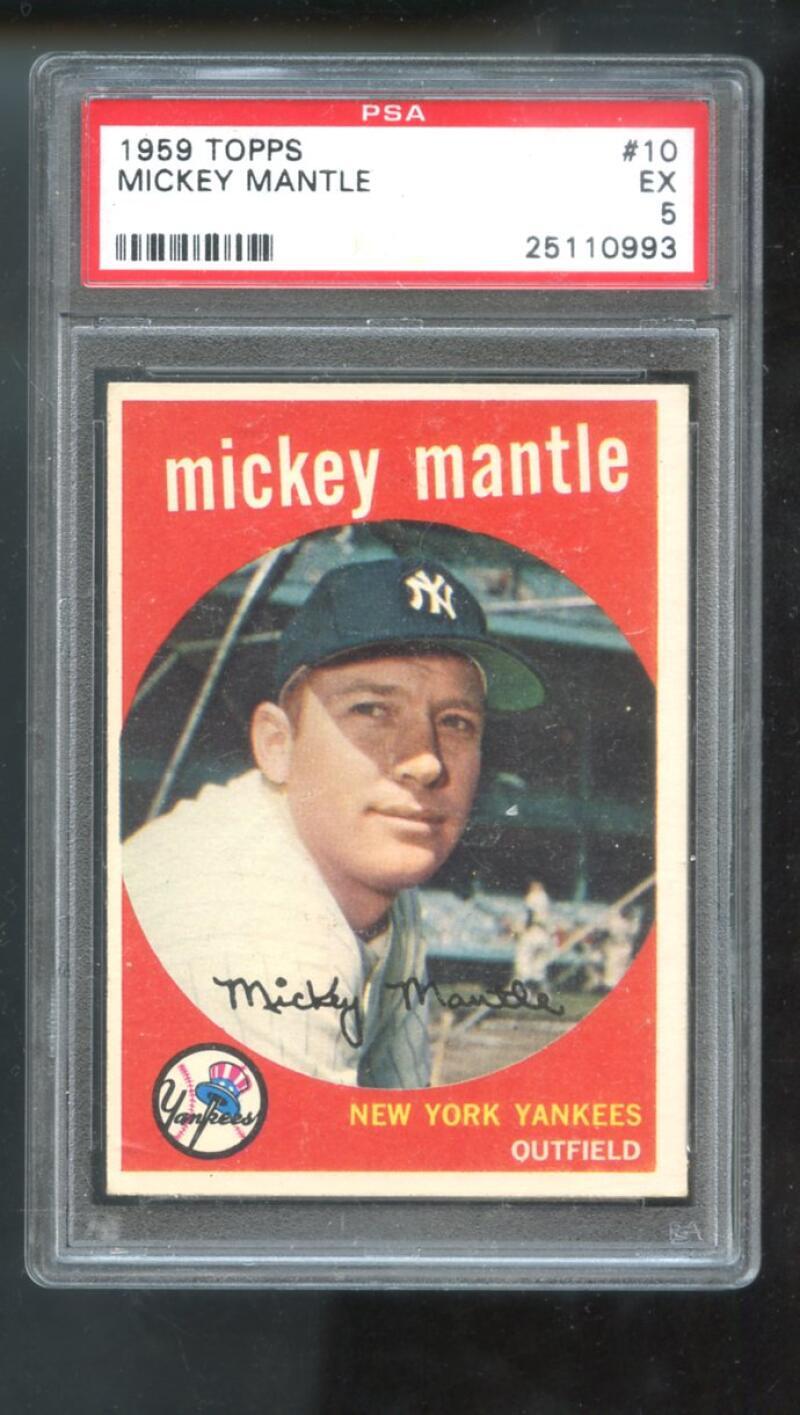 1959 Topps #10 Mickey Mantle New York Yankees EX PSA 5 Graded Baseball Card MLB