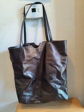Wilson Silver Metallic Leather Tote Bag with Zipper Storage Areas