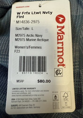 MARMOT Fairfax - Women's Navy Blue Button Flannel Shirt - Size Large - NWT - 第 5/6 張圖片