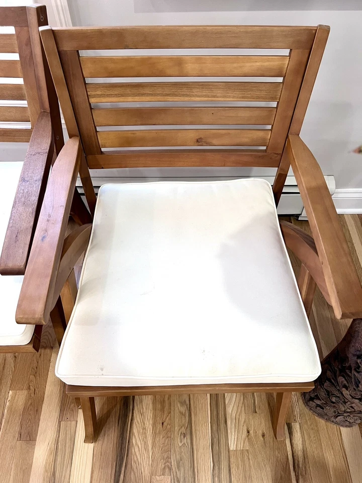 CoastSide Outdoor 2 Piece Teak Finish Acacia Wood Bistro Set with Cream Cushions - Image 2 of 4