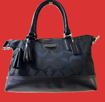 Coach Black Signature Fabric and Leather Satchel With Dustbag