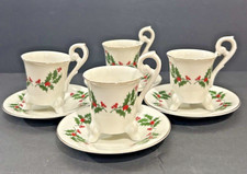 Neiman Marcus Christmas Demitasse Cups Saucers Set of Four Vintage