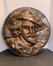 Antique Portrait Flemish Sir Peter Paul Rubens Copper Embossed Wall Plaque Plate