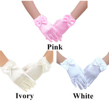 3 Pair Set 7 Inches Wedding Flower Girl's Stretch Satin Dress Gloves For Girls