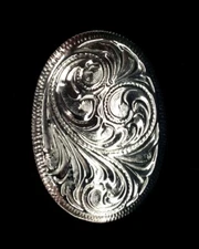 AU-SS19 Western Scarf Slide oval, Engraved silver plated
