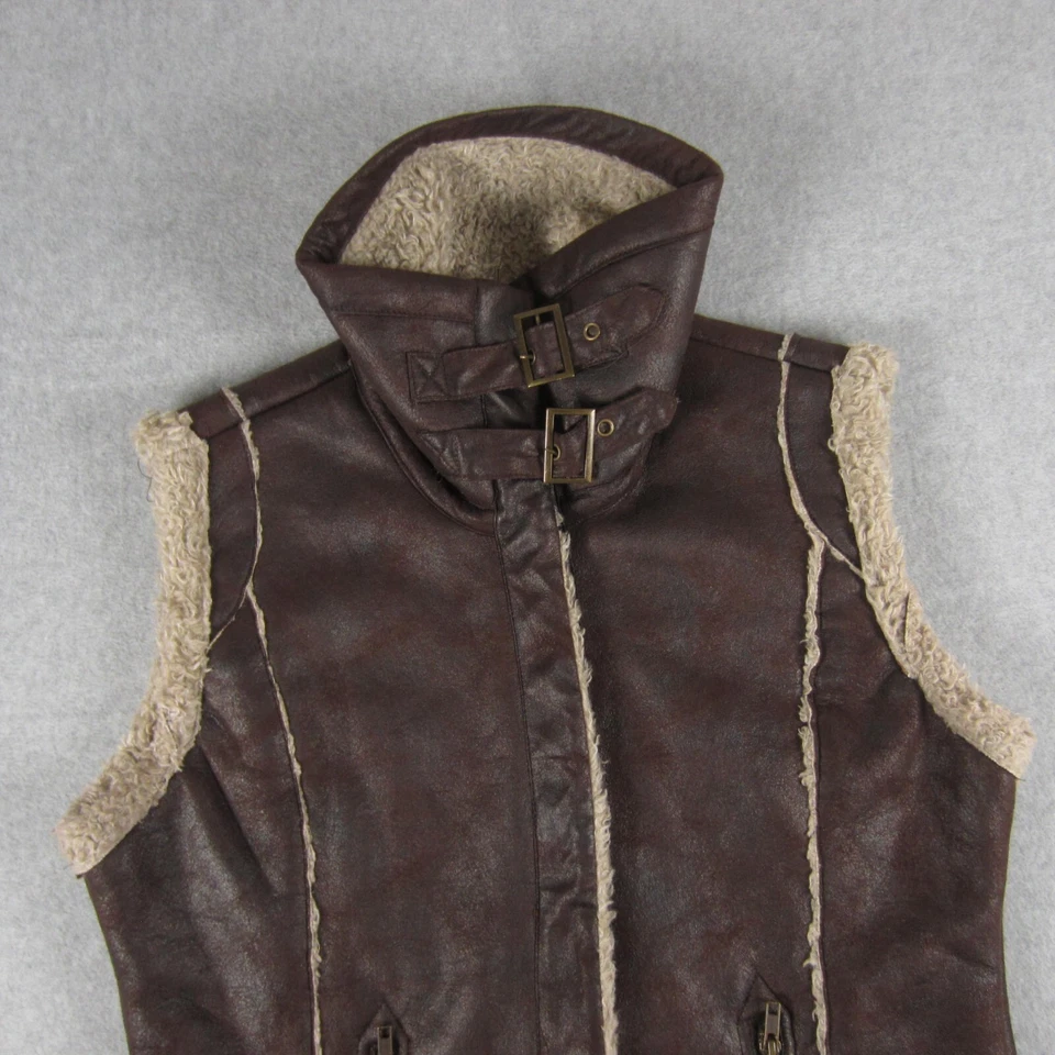 Cripple Creek Pinecone Aviator Vest Womens L Brown Zip Up Deep Pile Fleece - Image 2 of 4