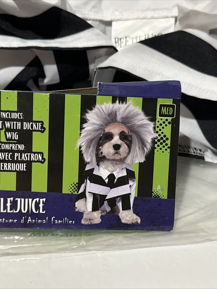 Beetlejuice Movie Ghost Striped Suit Fancy Dress Halloween Pet Dog Cat
