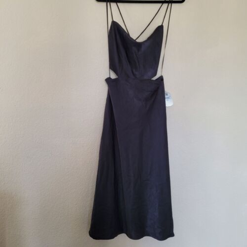 Altar'd State Womens Black Midi Satin Dresses Size Large Cutouts Strappy Party