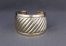 cuff bracelet Gold tone scroll swirl pattern metal bangle wide solid plain