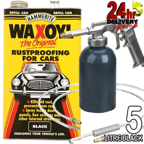 Hammerite 5litre Black WaxOyl + Sealey Wax Injection Gun Rust Prrof Prevention
