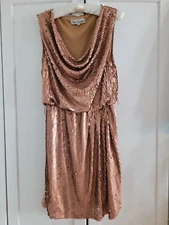 Stunning True Decadence Sz 14 Fully Lined Sequin Dress Muted Gold Bust 40” L 36”