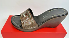 Donald J Pliner VERA Wedge Leather Sandals Metallic Faux Croc Size 6 ITALY Used